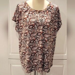 Notions Woman's 1X Paisley Blouse with Gold Round Embellishments Rhinestones